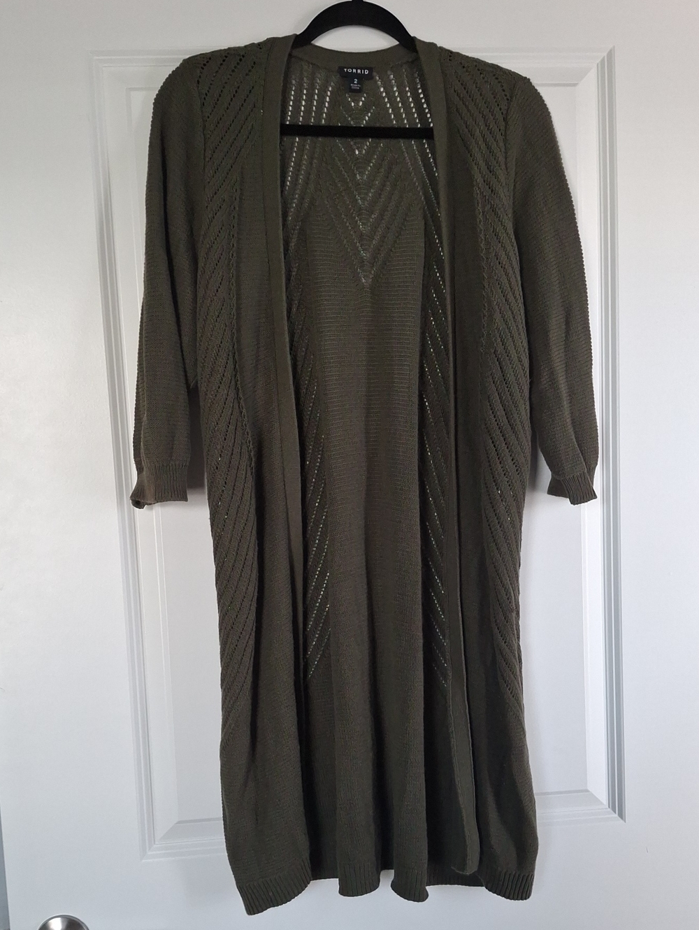 Torrid Olive Green Open Front Long Cardigan Size 2